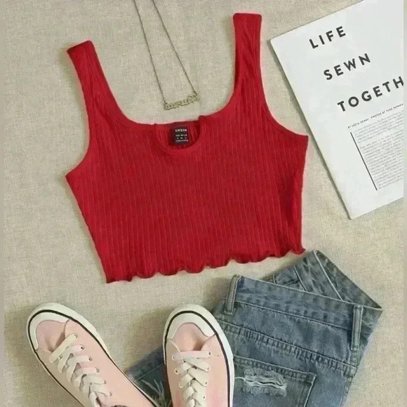 SHEIN Tops - Red Rib- knit Crop Top
